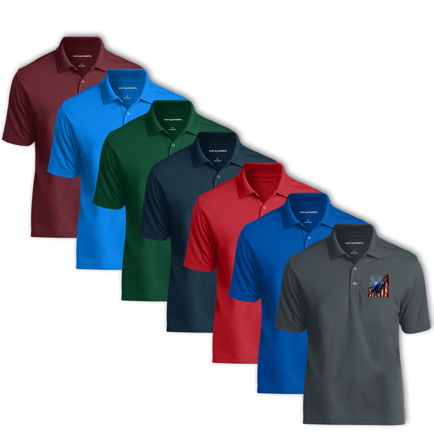 Custom US Air Force Ranks/Insignia, USA Flag, Print On Left Chest Polo Shirt