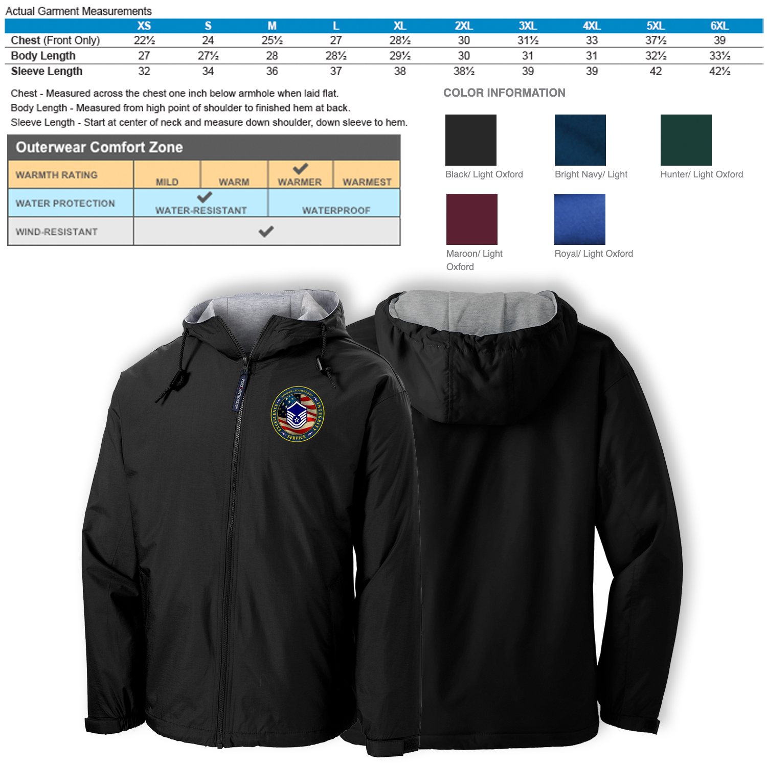 Custom US Air Force Ranks/Insignia Military Mottos, Core Values Print On Left Chest Team Jacket