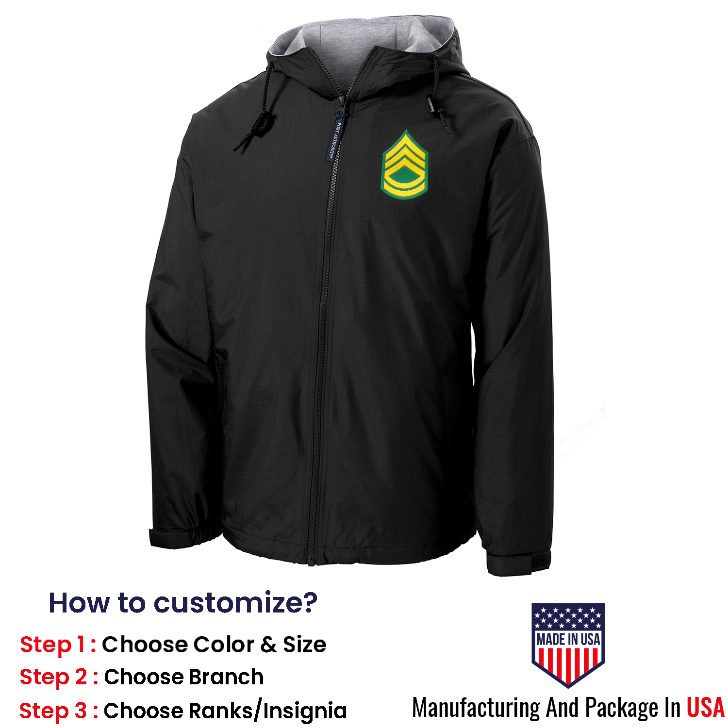 Custom US Army Ranks/Insignia Print On Left Chest Team Jacket