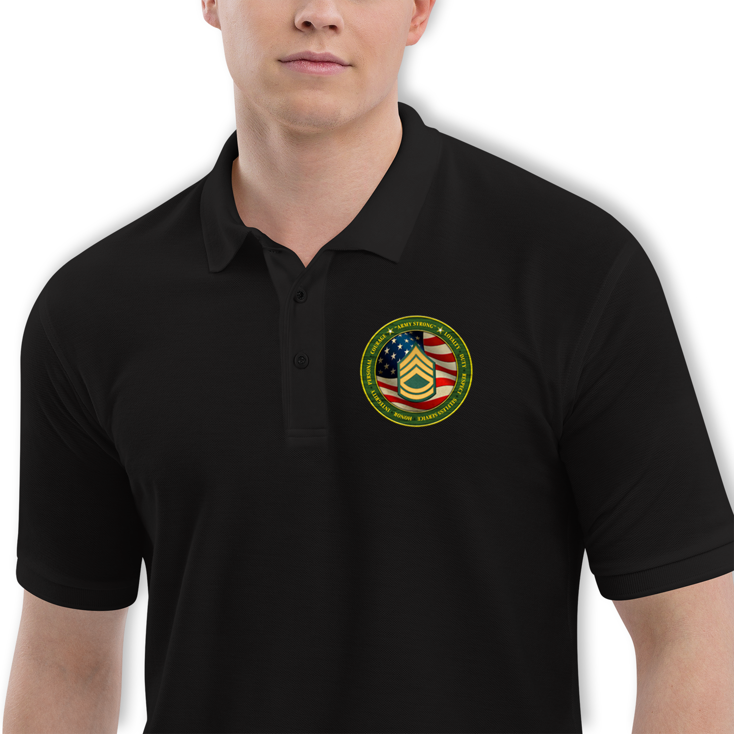 Custom US Army Ranks/Insignia Military Mottos, Core Values Print On Left Chest Polo Shirt