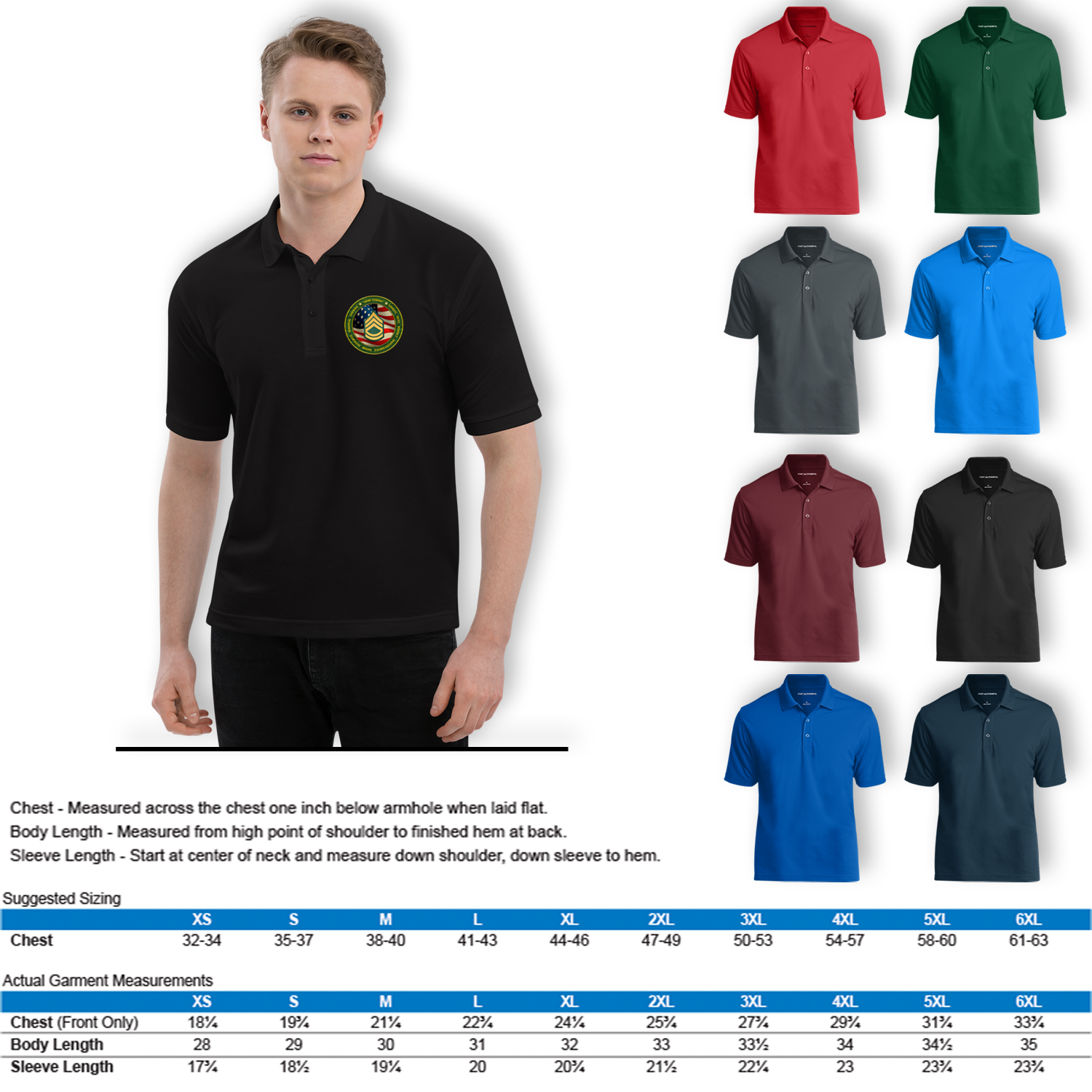 Custom US Army Ranks/Insignia Military Mottos, Core Values Print On Left Chest Polo Shirt