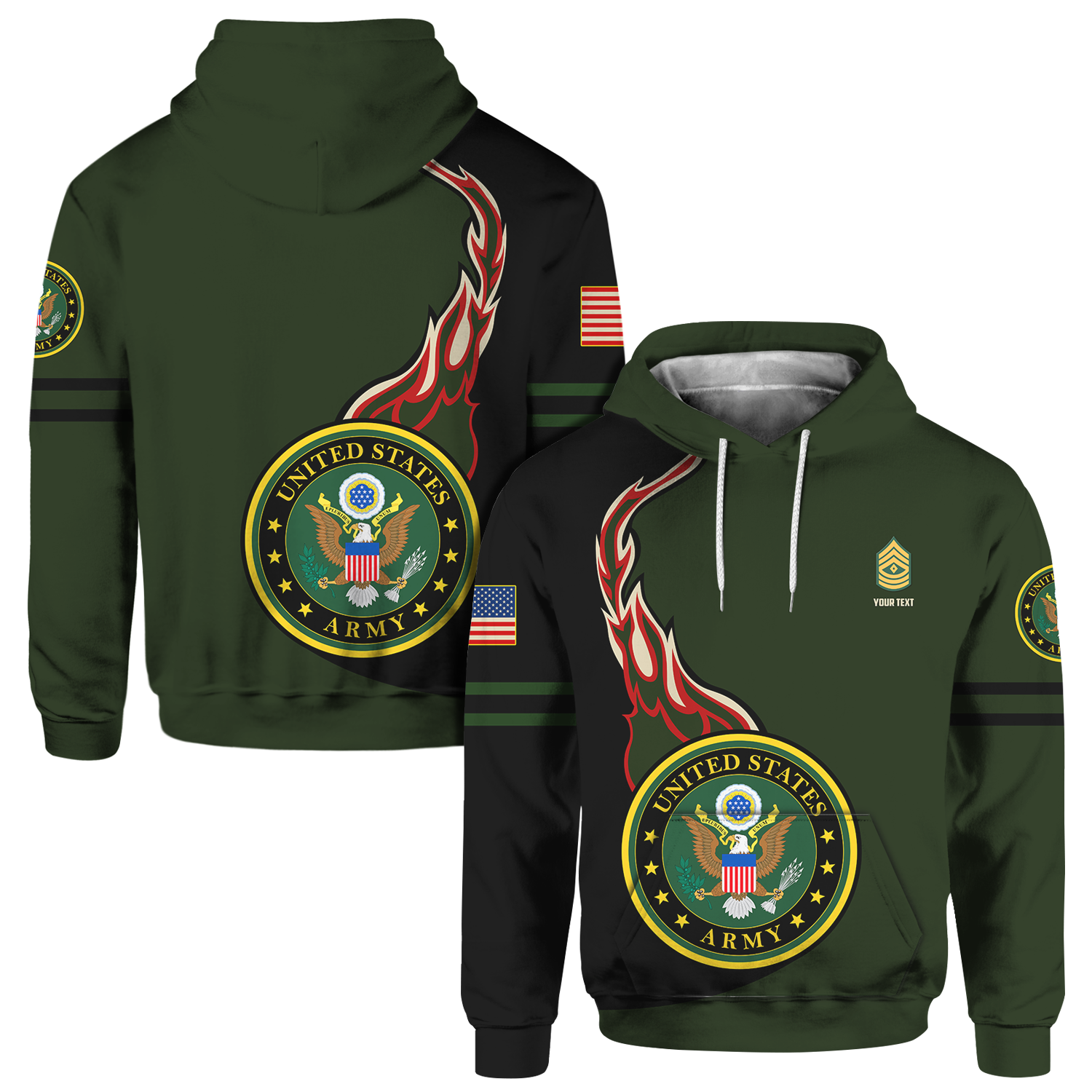 Custom 3D All Over Prints Hoodie, Personalized Name And Ranks, Military Logo-AOV-Custom-Veterans Nation