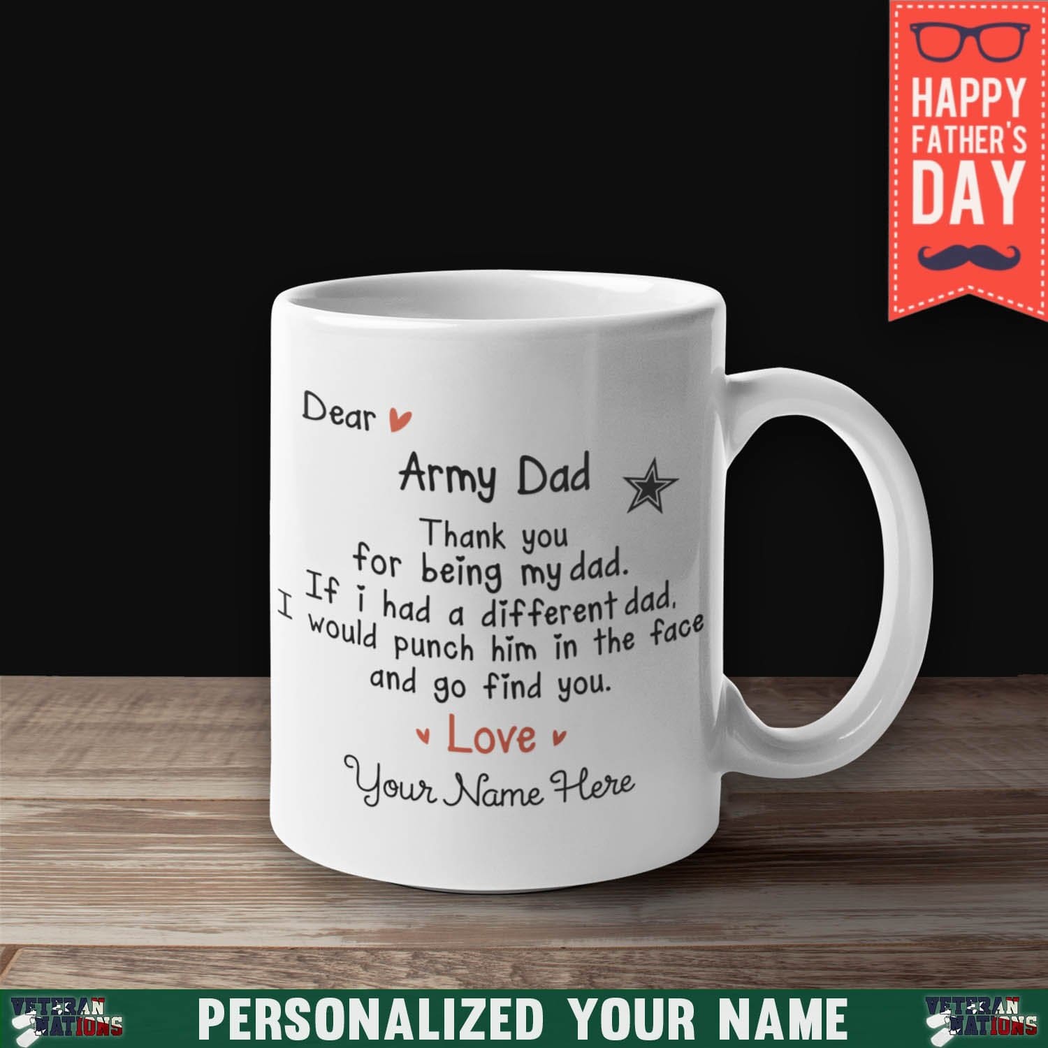 Personalized Mug - Dear Army Dad, Thank You 11 oz. White Mug-Mug-Personalized-Army-Logo-Veterans Nation