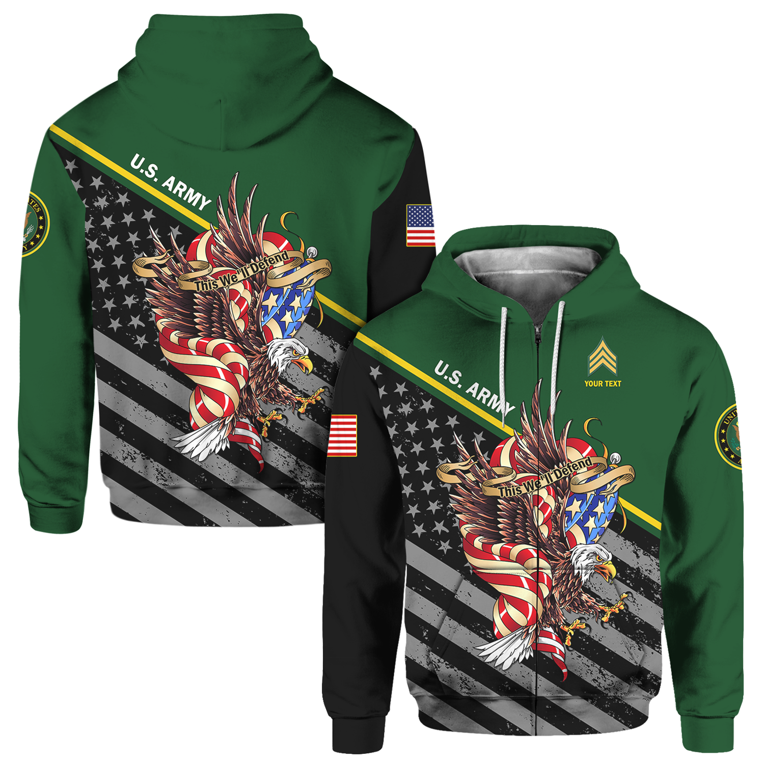 Custom 3D All Over Prints Hoodie, Personalized Name And Ranks, Military Motto-AOV-Custom-Veterans Nation