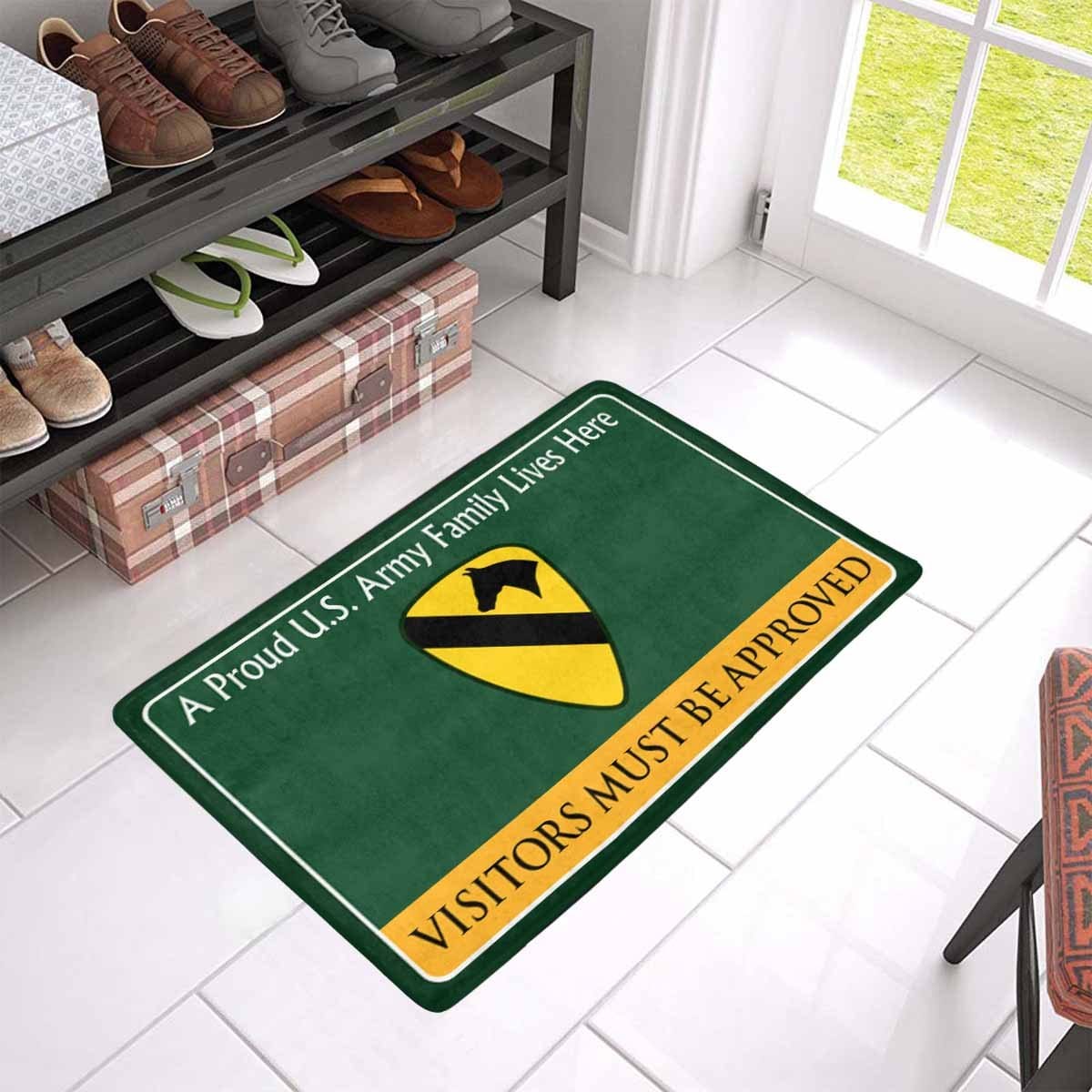 US Army Army 1st Cavalry Division Family Doormat - Visitors must be approved Doormat (23.6 inches x 15.7 inches)-Doormat-Army-Branch-Veterans Nation