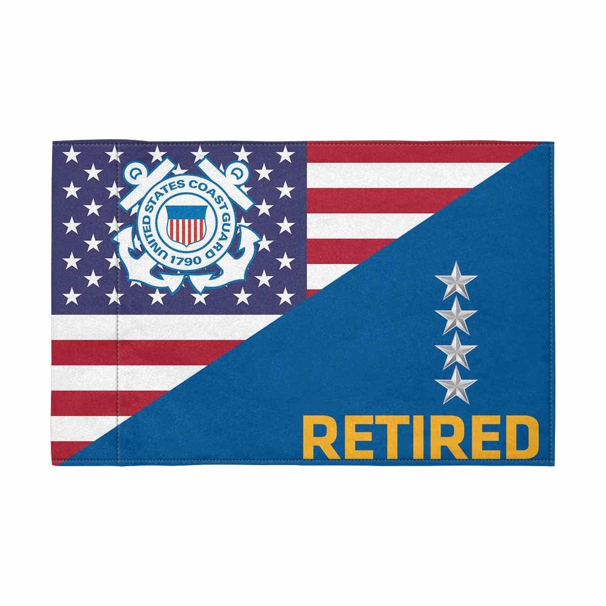 USCG O-10 Retired Motorcycle Flag 9" x 6" Twin-Side Printing D01-MotorcycleFlag-USCG-Veterans Nation