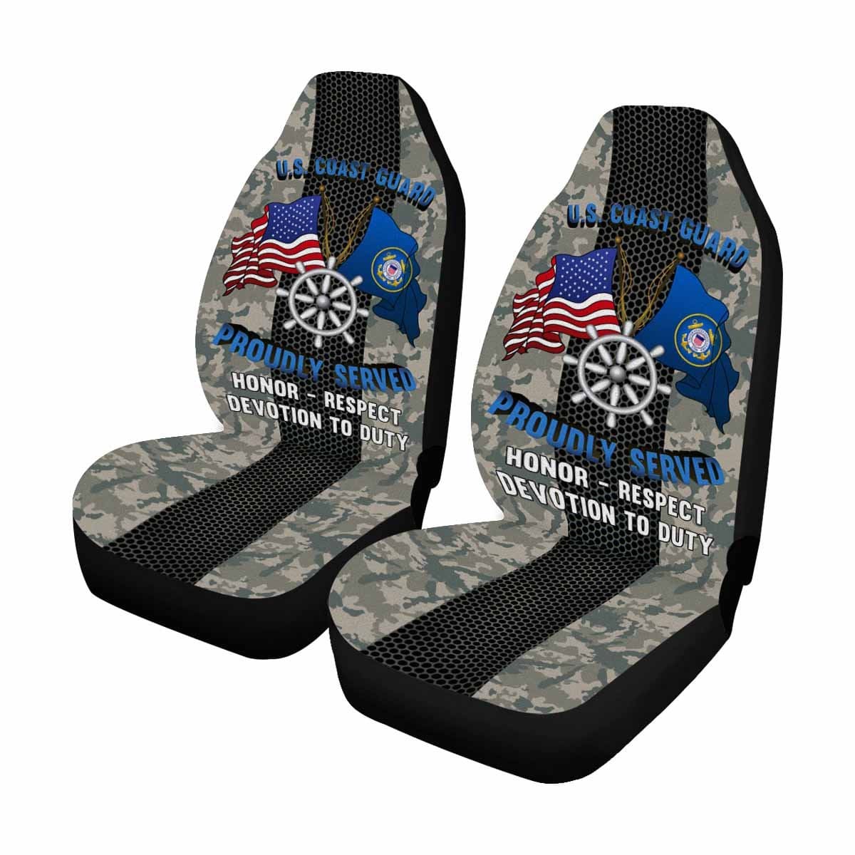 US Coast Guard Quartermaster QM Logo Proudly Served - Car Seat Covers (Set of 2)-SeatCovers-USCG-Rate-Veterans Nation