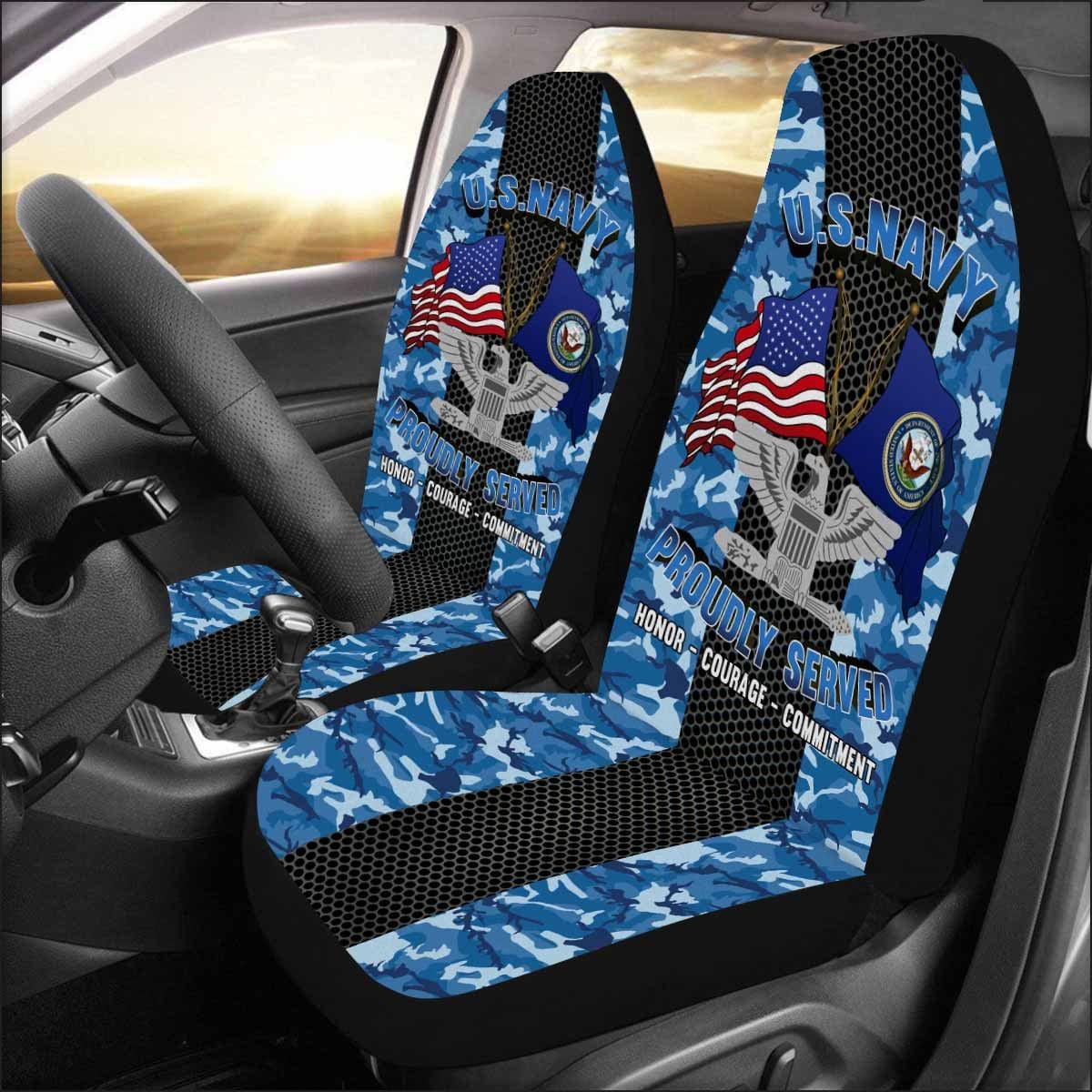 US Navy O-6 Captain O6 CAPT Senior Officer Car Seat Covers (Set of 2)-SeatCovers-Navy-Officer-Veterans Nation