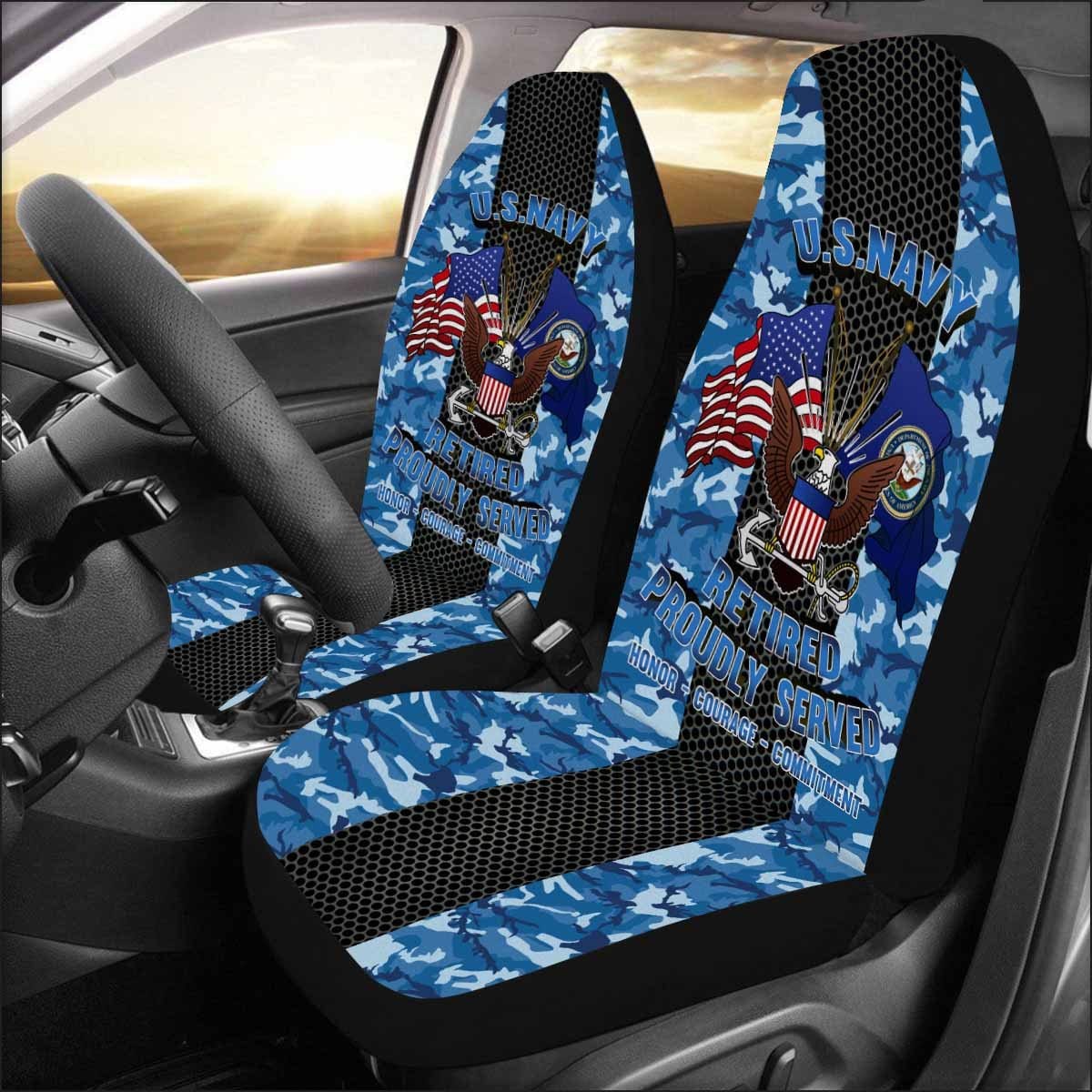 US Navy Retired Car Seat Covers (Set of 2)-SeatCovers-Navy-Logo-Veterans Nation