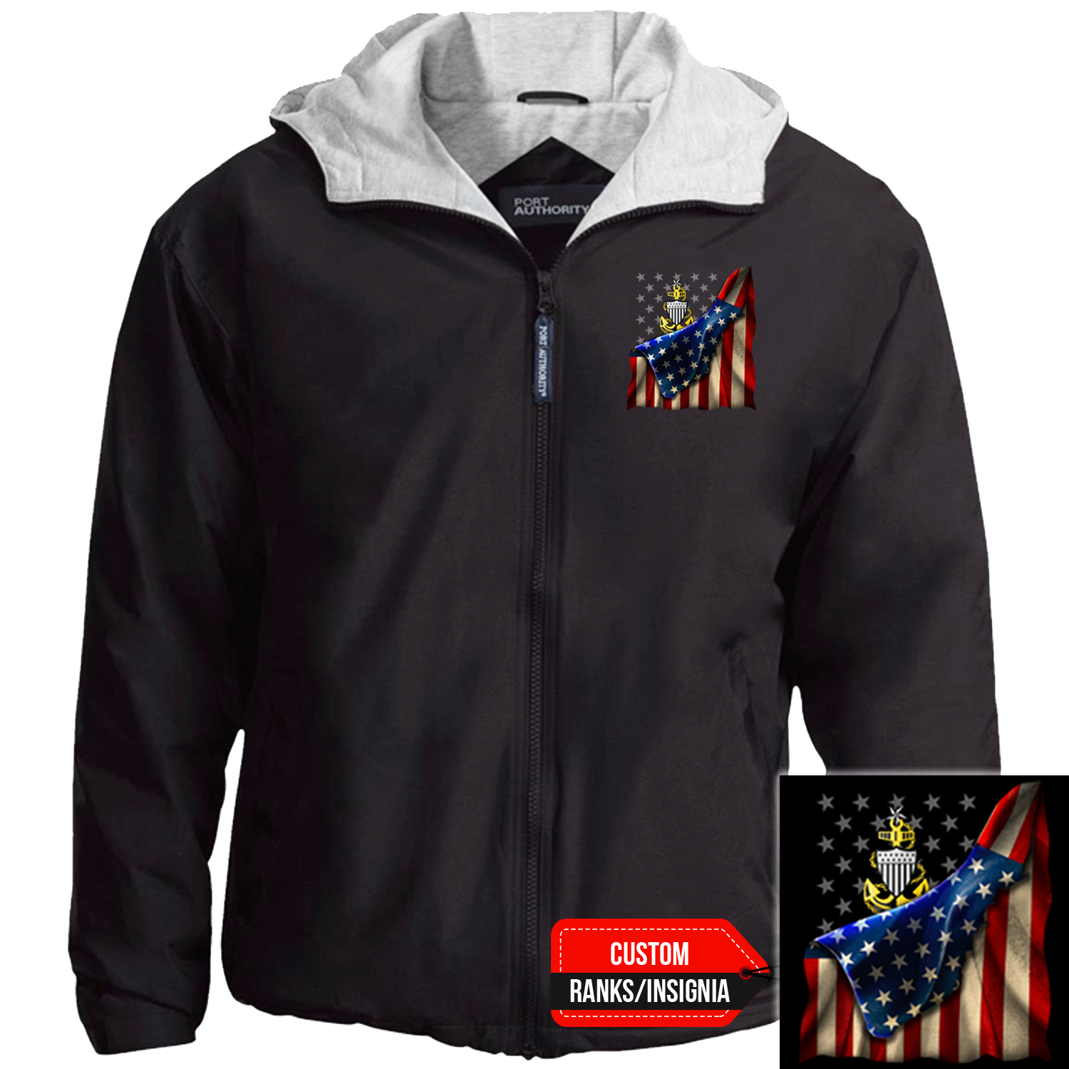 Custom US Coast Guard Ranks/Insignia, USA Flag, Print On Left Chest Team Jacket
