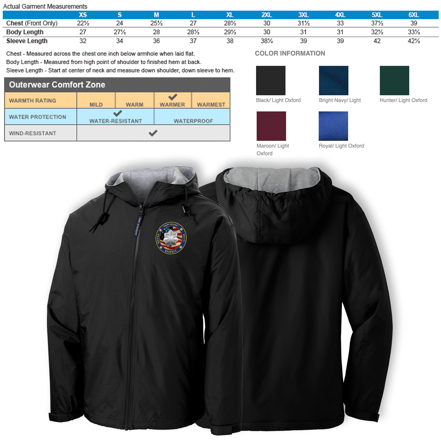 Custom US Coast Guard Ranks/Insignia Military Mottos, Core Values Print On Left Chest Team Jacket