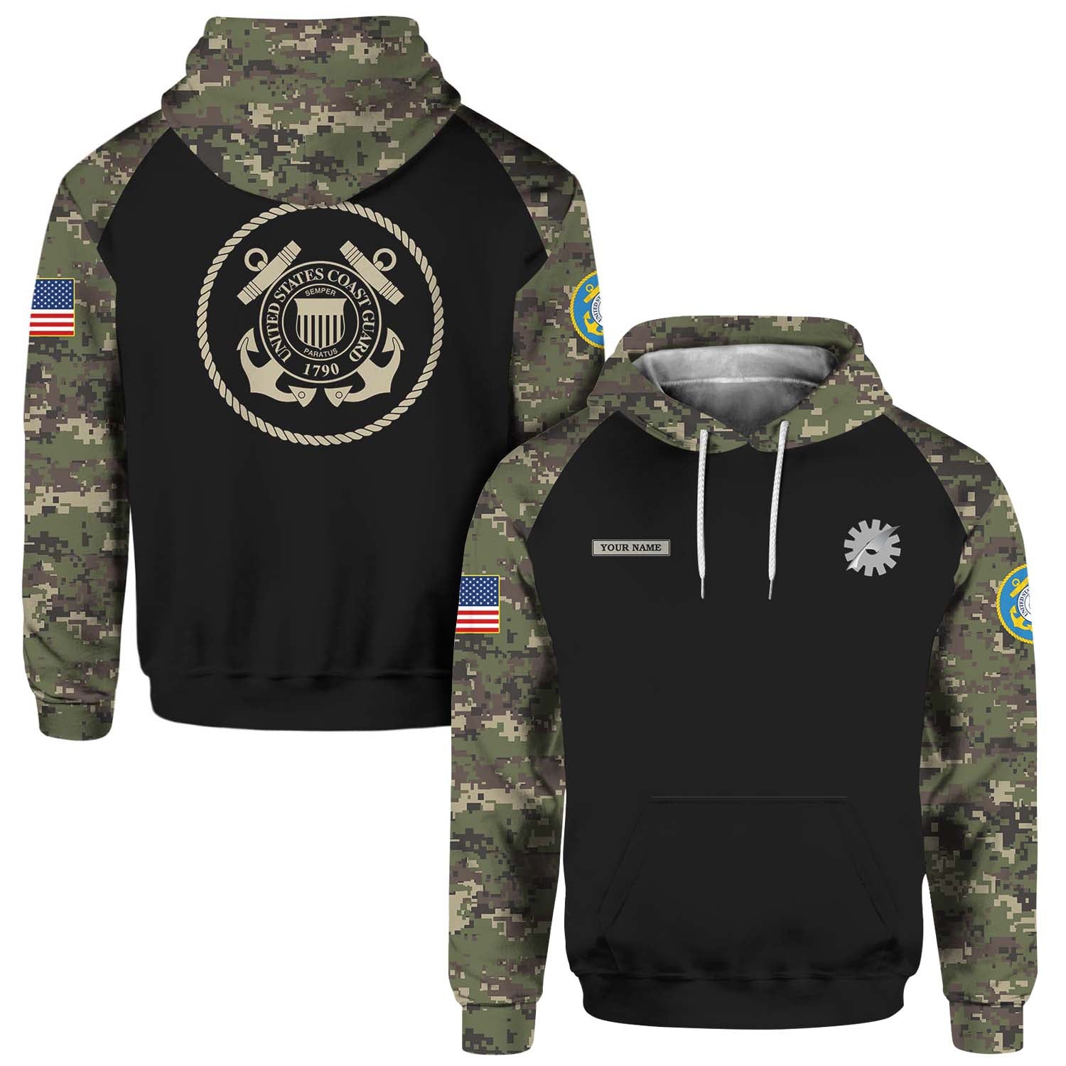 Custom 3D All Over Prints Hoodie, Personalized Name And Ranks, Militar