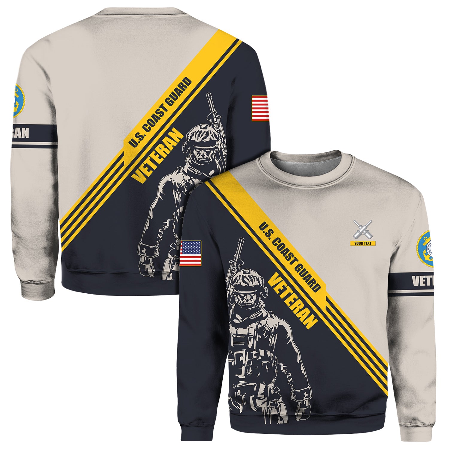 Custom 3D All Over Prints Crewneck Sweatshirt, Personalized Name And Military Insignia, US Veteran-AOV-Custom-Veterans Nation