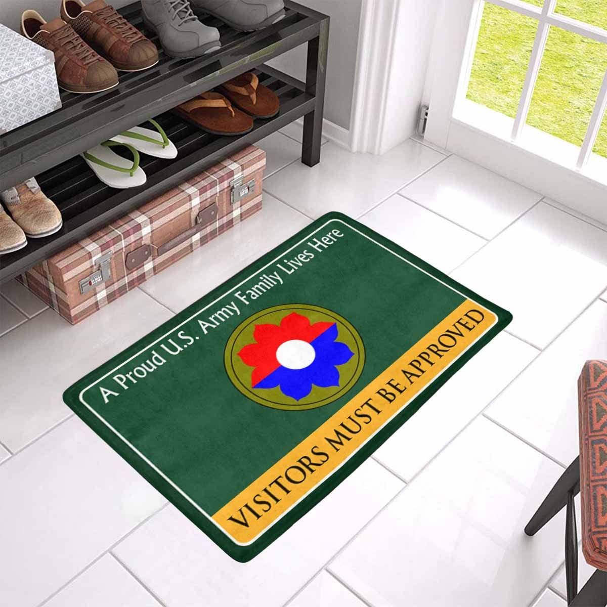 US Army 9th Infantry Division Family Doormat - Visitors must be approved Doormat (23.6 inches x 15.7 inches)-Doormat-Army-CSIB-Veterans Nation