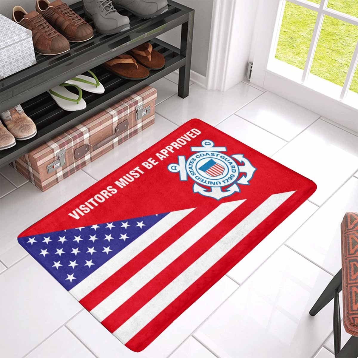 US Flag and US Coast Guard Logo - Visitors Must Be Approved Doormat-Doormat-USCG-Logo-Veterans Nation