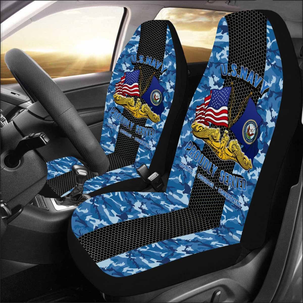 U.S NAVY SUBMARINE WARFARE Car Seat Covers (Set of 2)-SeatCovers-Navy-Badge-Veterans Nation