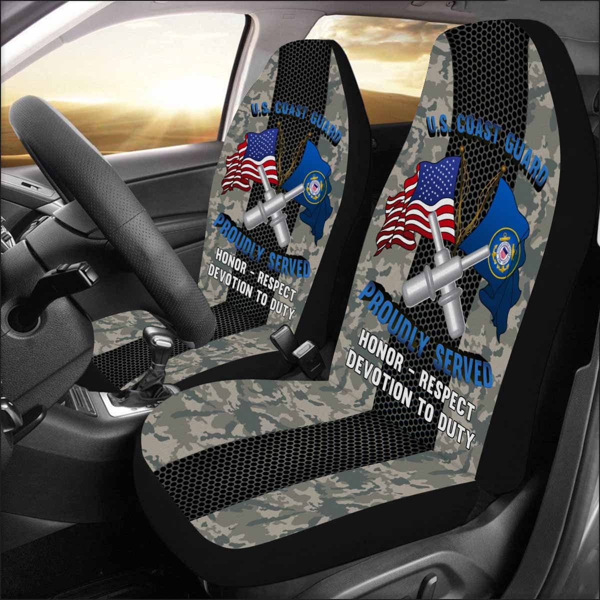 US Coast Guard Gunner's Mate GM Logo Proudly Served - Car Seat Covers (Set of 2)-SeatCovers-USCG-Rate-Veterans Nation