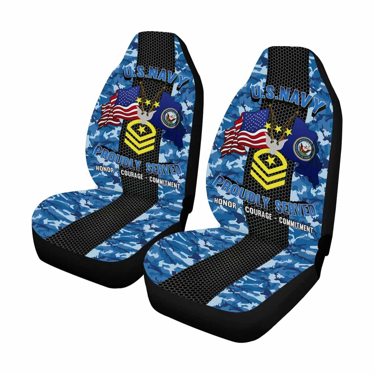 US Navy E-9 Master Chief Petty Officer Of The Navy E9 MCPON Collar Device Car Seat Covers (Set of 2)-SeatCovers-Navy-Collar-Veterans Nation
