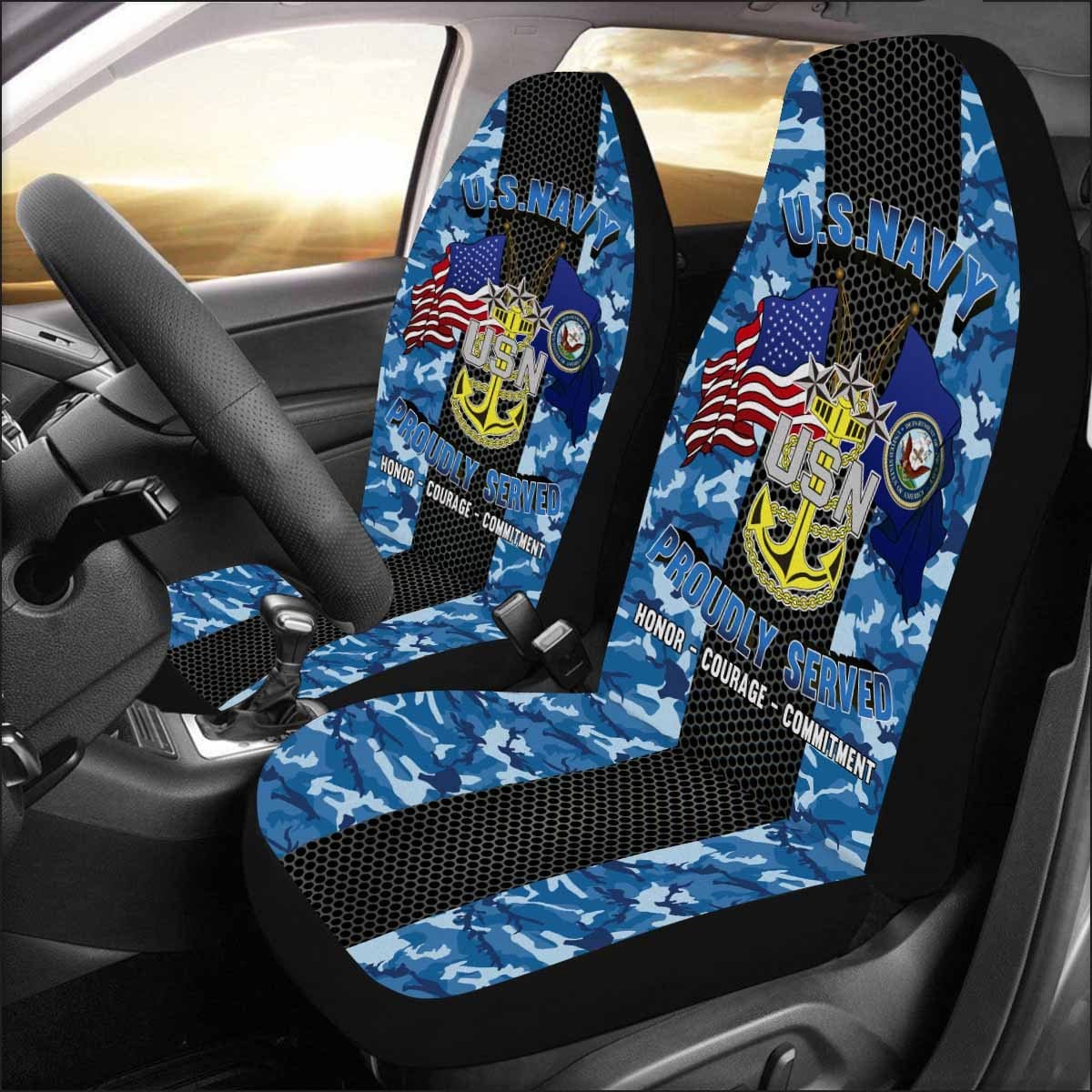 US Navy E-9 Master Chief Petty Officer Of The Navy E9 MCPON Senior Enlisted Advisor Collar Device Car Seat Covers (Set of 2)-SeatCovers-Navy-Collar-Veterans Nation