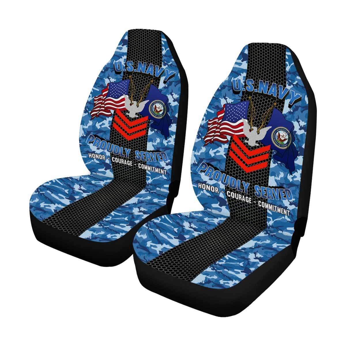 US Navy E-6 Petty Officer First Class E6 PO1 Collar Device Car Seat Covers (Set of 2)-SeatCovers-Navy-Collar-Veterans Nation
