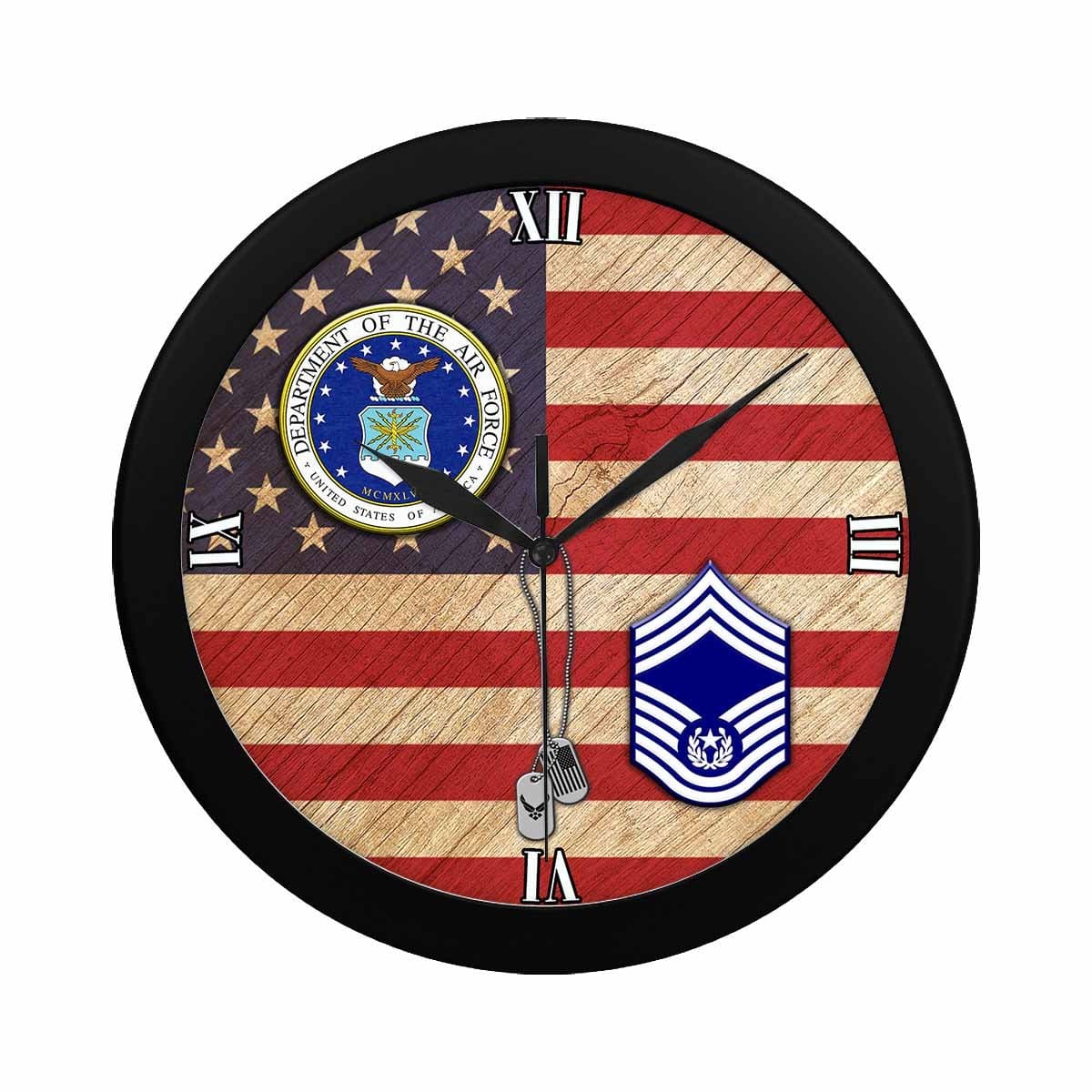 US Air Force E-9 Chief Master Sergeant Of The Air Force E9 CMSAF Noncommissioned Officer (Special) Wall Clock-WallClocks-USAF-Ranks-Veterans Nation