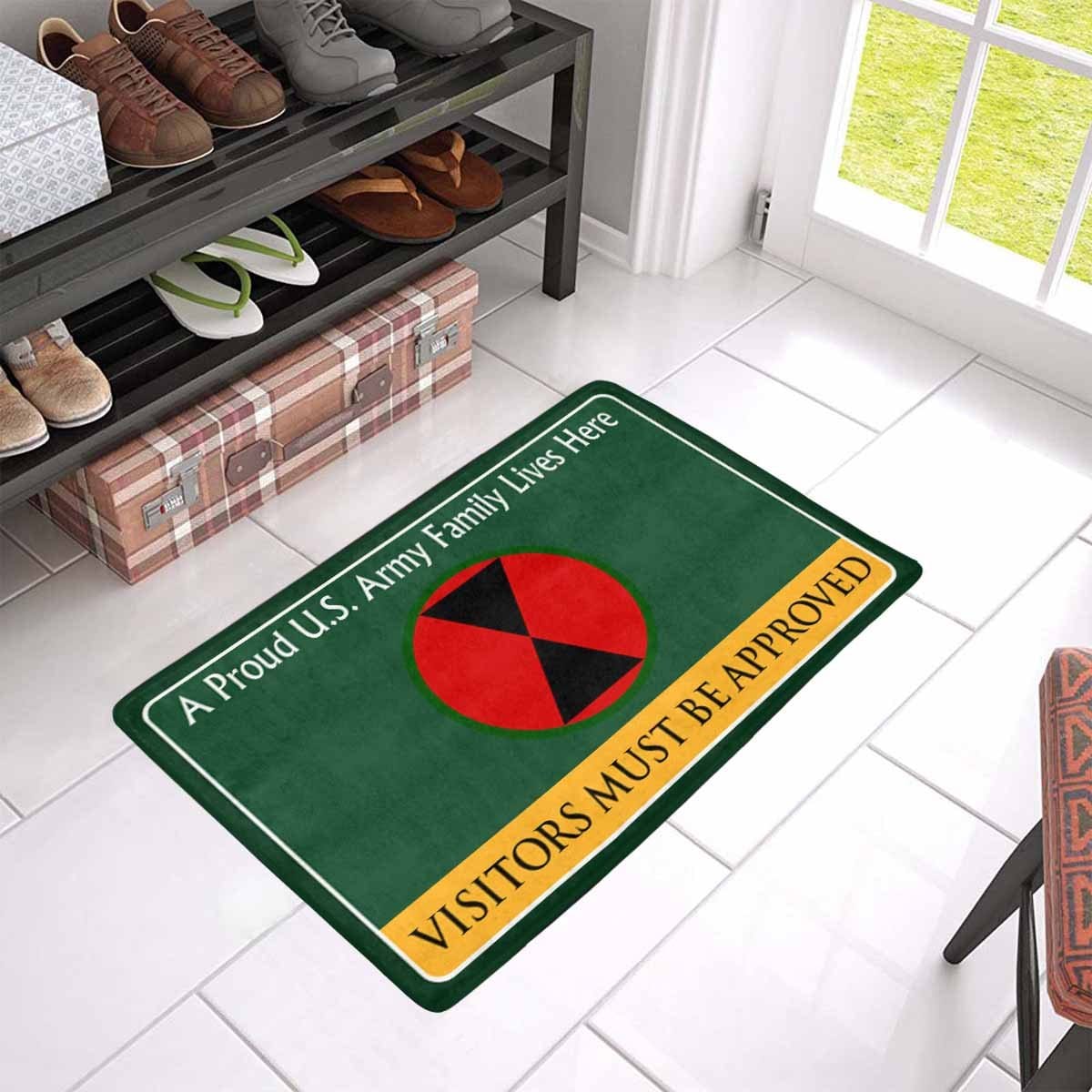 US Army 7th Infantry Division Family Doormat - Visitors must be approved Doormat (23.6 inches x 15.7 inches)-Doormat-Army-CSIB-Veterans Nation