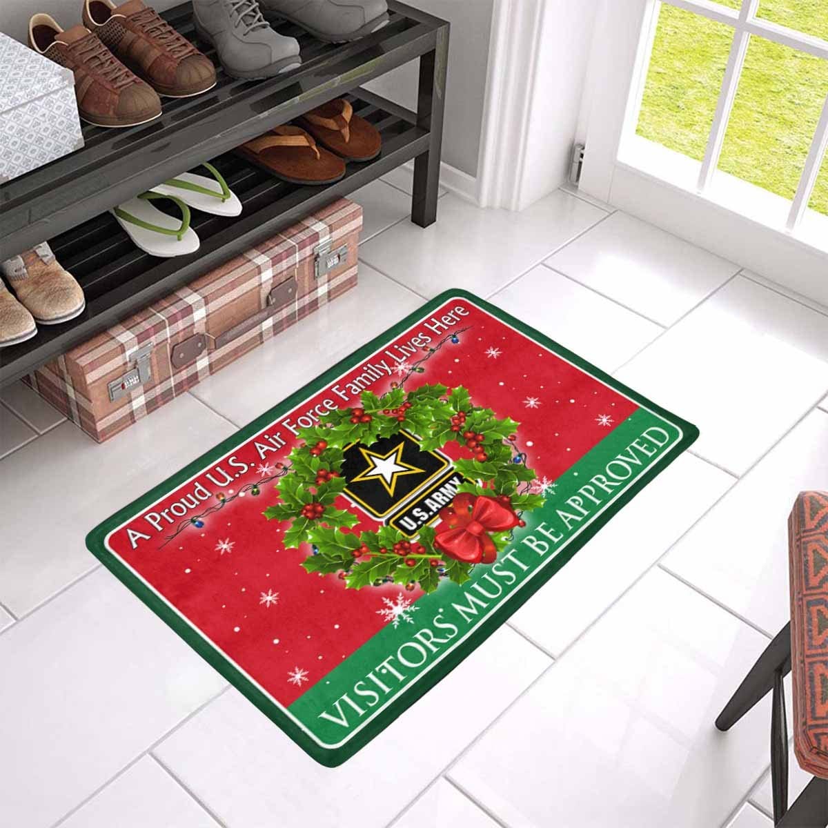 A Proud U.S Army Family Lives Here- Visitor must be approved- Christmas Doormat-Doormat-Army-Logo-Veterans Nation