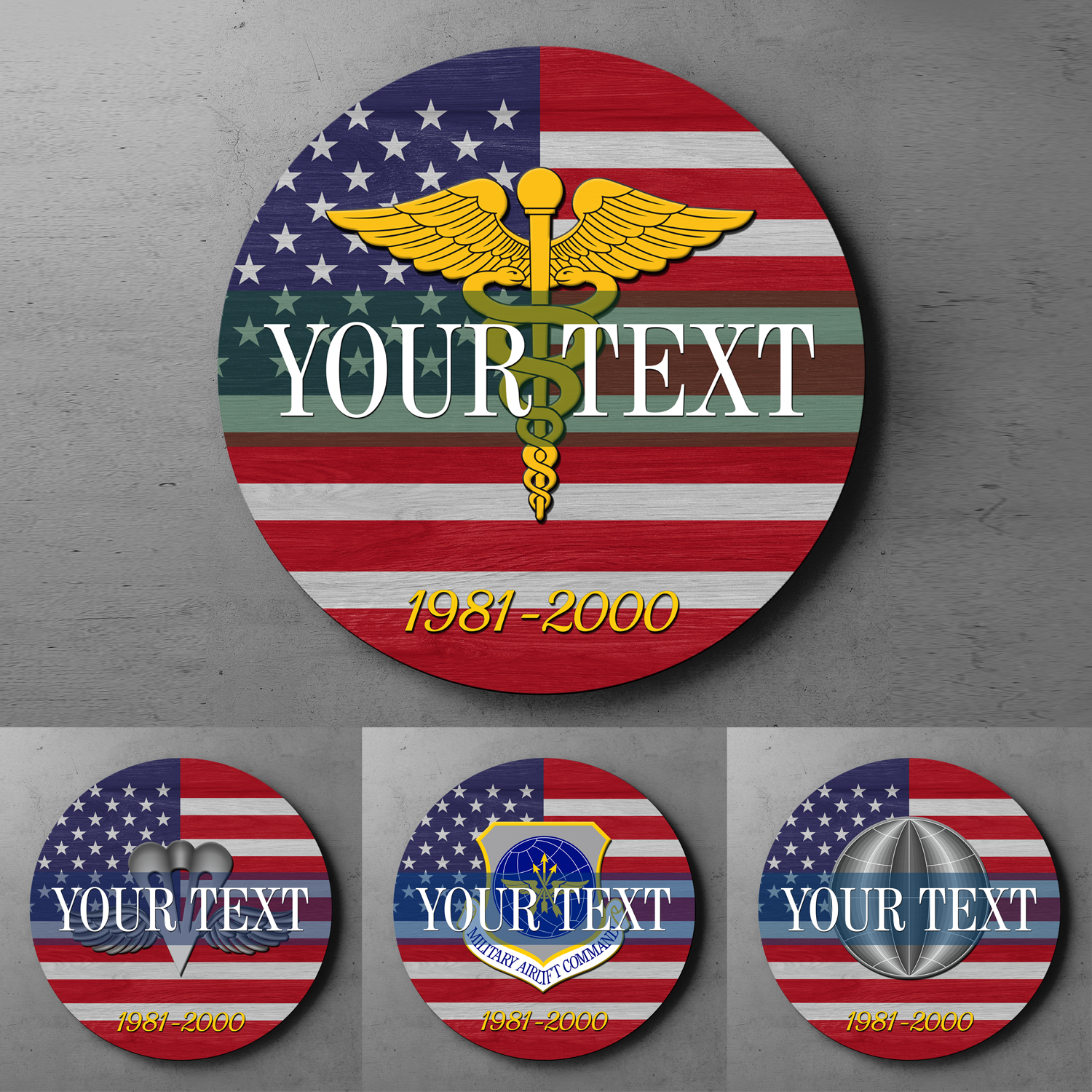 Custom Round Wood Sign, USA Flag With Military Ranks/Insignia - Personalized Name & Ranks-Round Sign-Veterans Nation