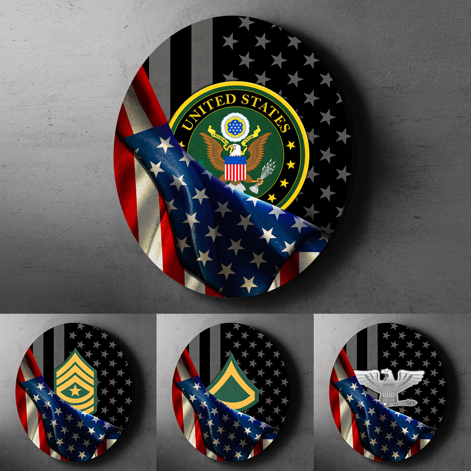 Custom Round Wood Sign, Half USA Flag With Military Ranks/Insignia-Round Sign-Veterans Nation