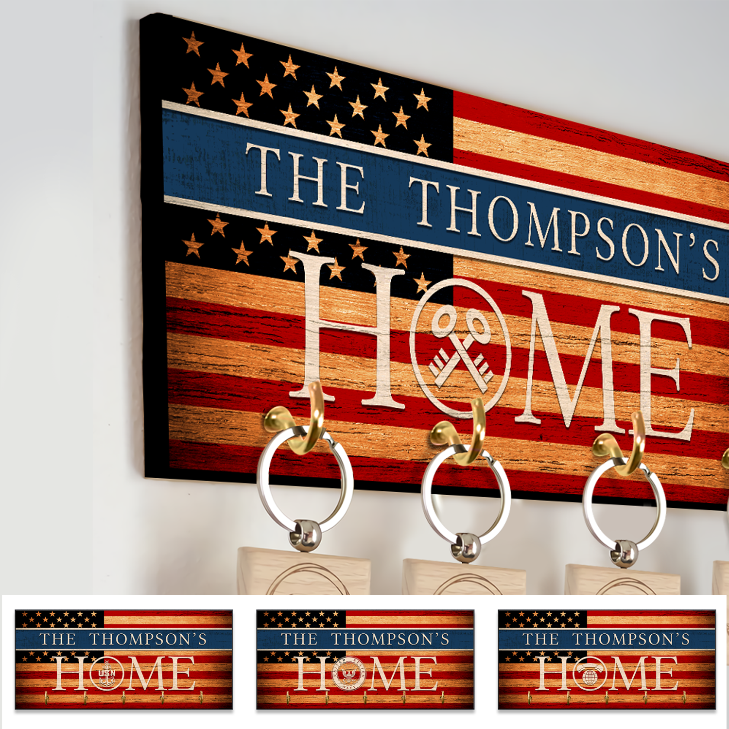 Personalized Key Hook - Personalized Name & Ranks, USA Flag-Veterans Nation
