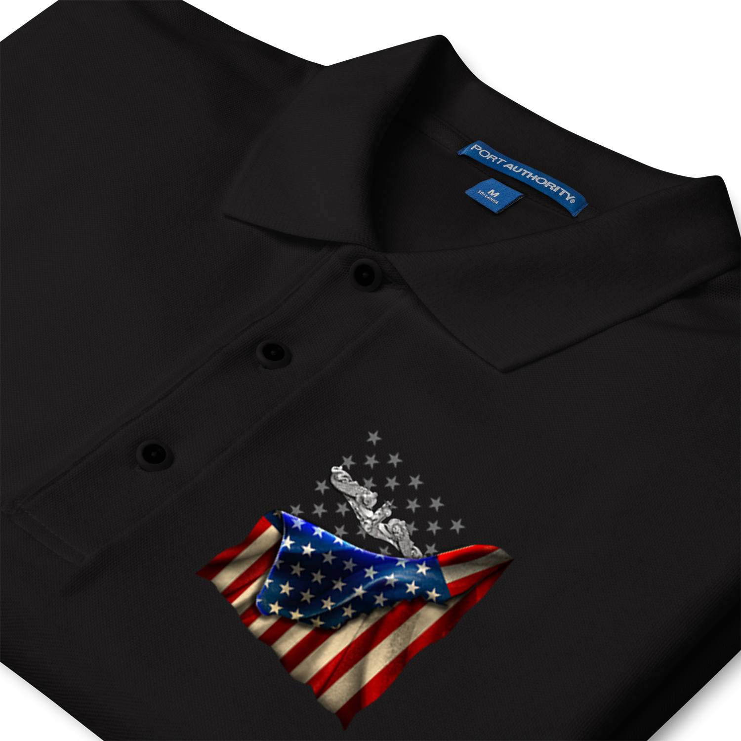 Custom US Navy Ranks/Insignia, USA Flag, Print On Left Chest Polo Shirt