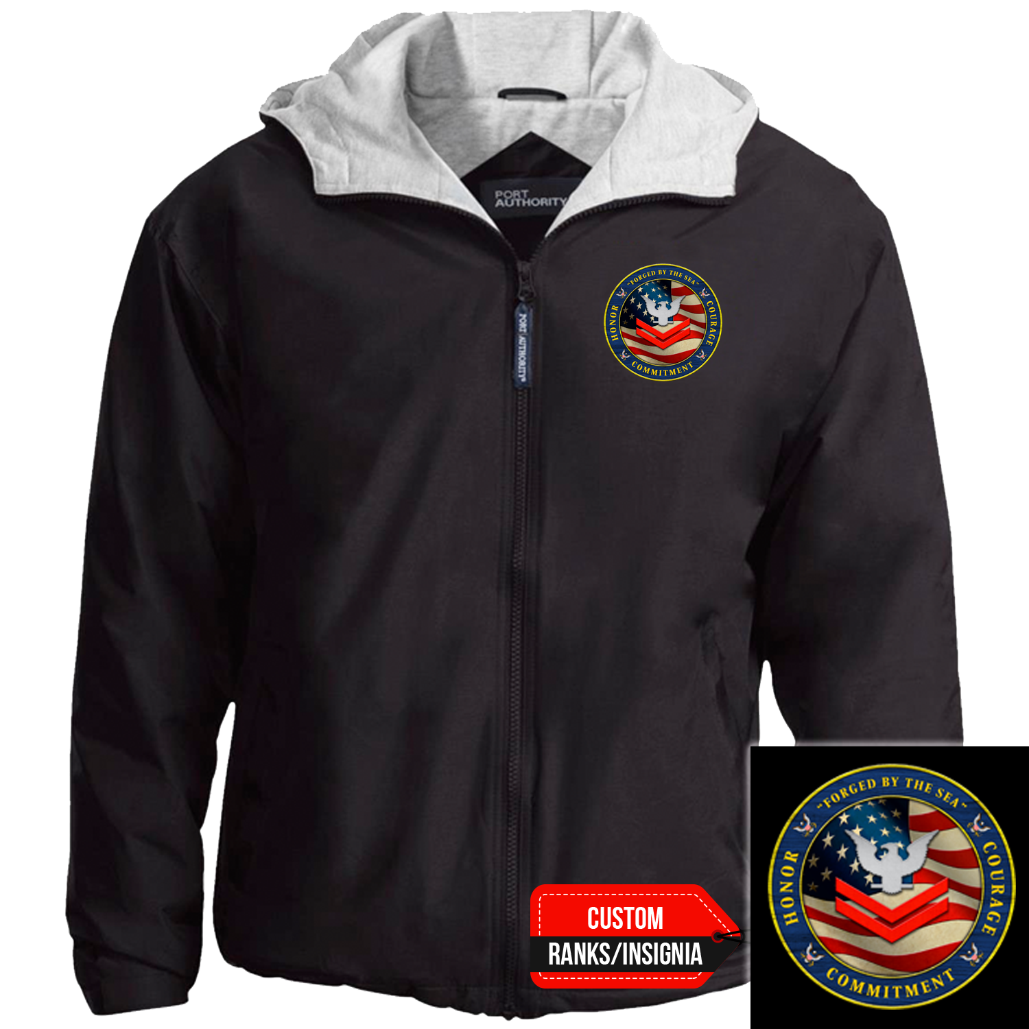 Custom US Navy Ranks/Insignia Military Mottos, Core Values Print On Left Chest Team Jacket