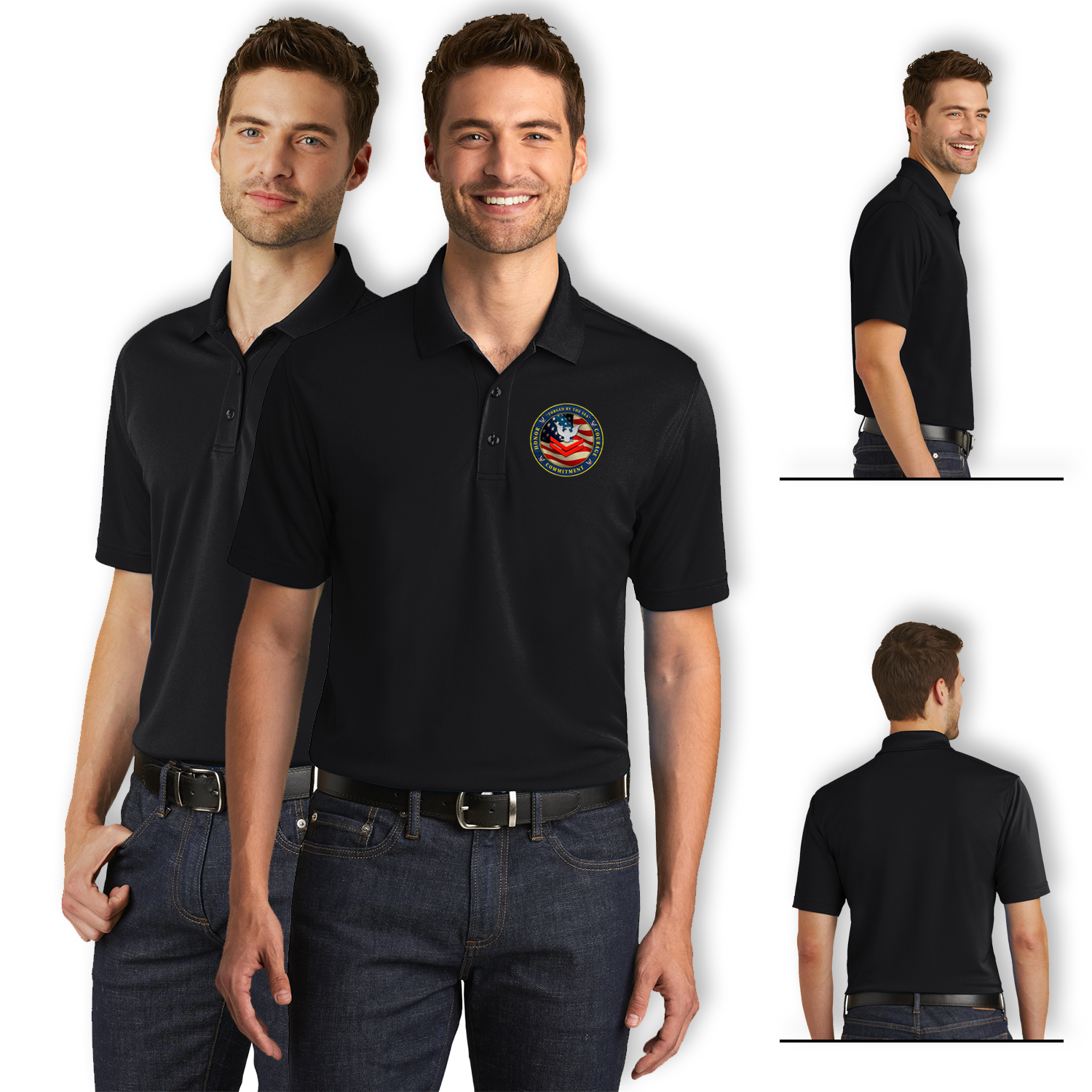 Custom US Navy Ranks/Insignia Military Mottos, Core Values Print On Left Chest Polo Shirt