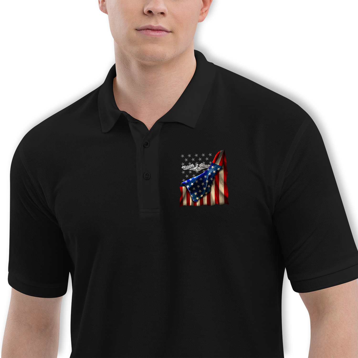 Custom US Navy Ranks/Insignia, USA Flag, Print On Left Chest Polo Shirt