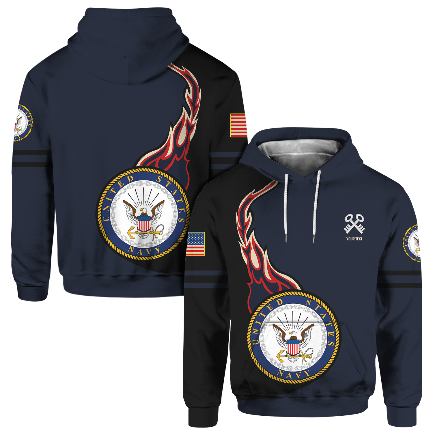 Custom 3D All Over Prints Hoodie, Personalized Name And Ranks, Military Logo-AOV-Custom-Veterans Nation