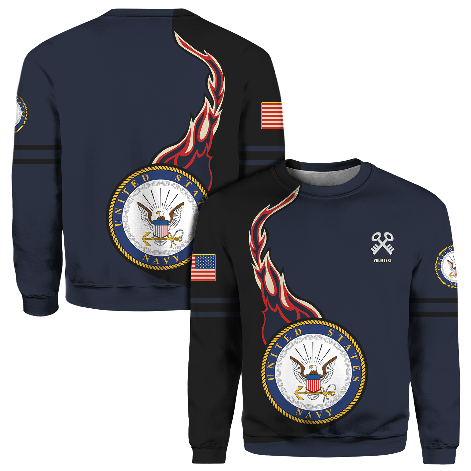 Custom 3D All Over Prints Crewneck Sweatshirt, Personalized Name And Ranks, Military Logo-AOV-Custom-Veterans Nation
