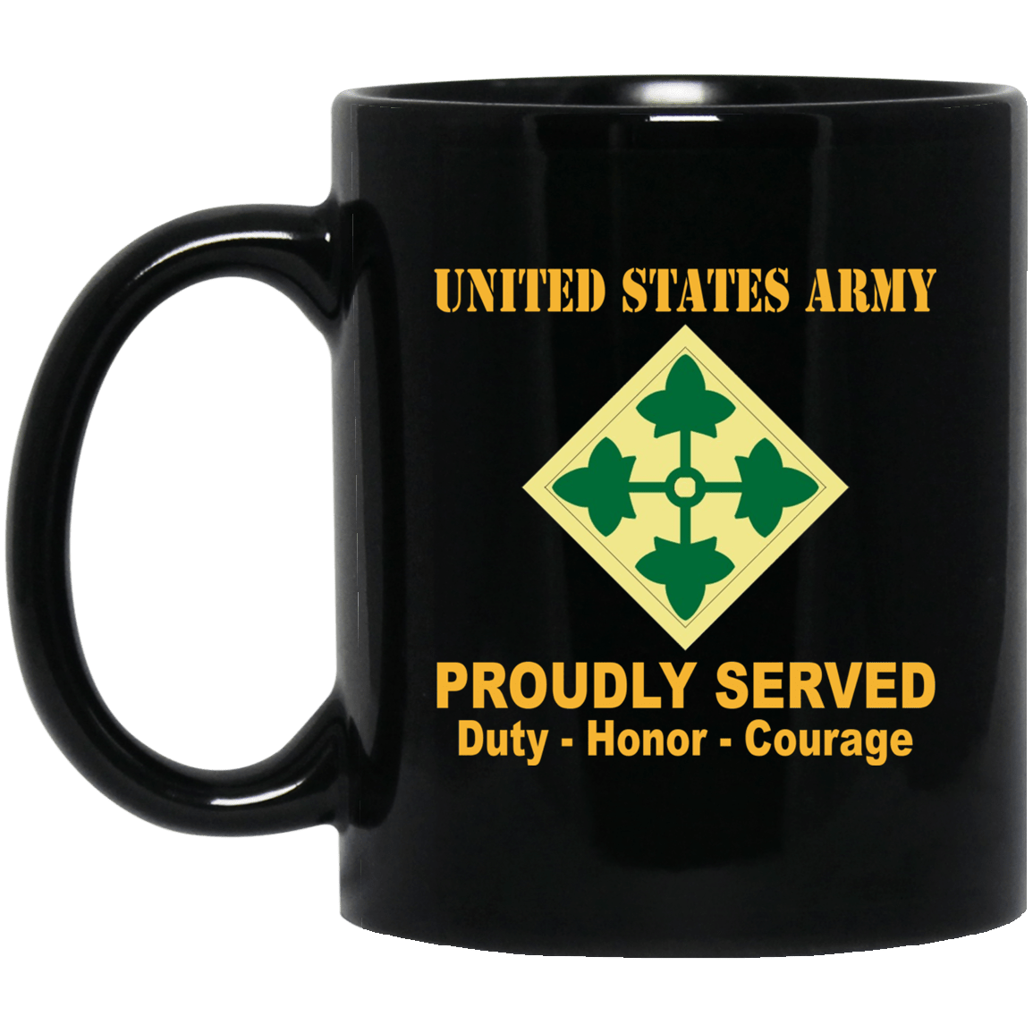 U.S. Army 4th Infantry Division 11 oz - 15 oz Black Mug-Mug-Army-CSIB-Veterans Nation