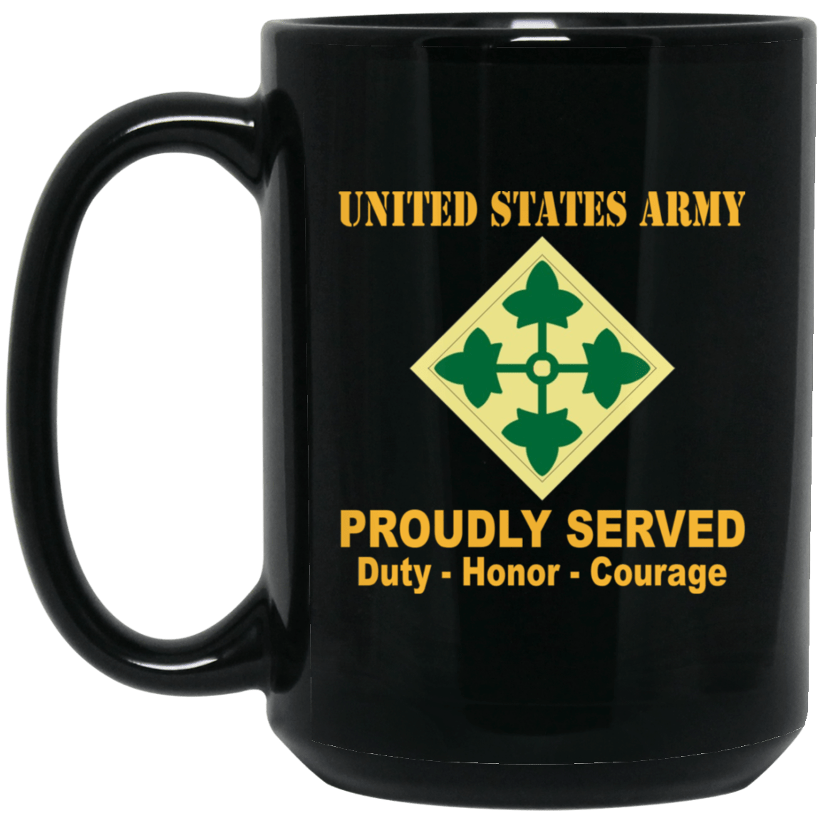 U.S. Army 4th Infantry Division 11 oz - 15 oz Black Mug-Mug-Army-CSIB-Veterans Nation