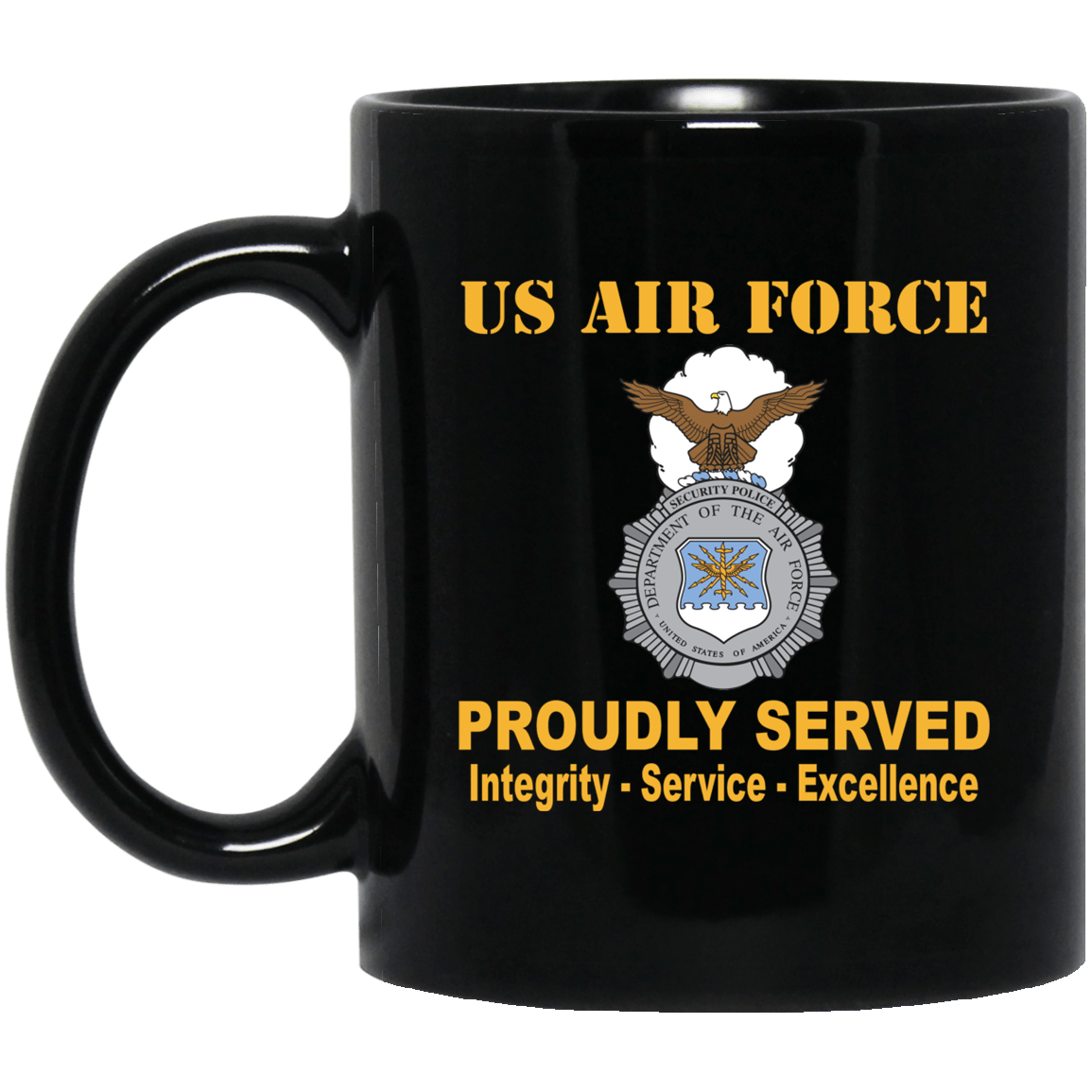 US Air Force Security Forces 11 oz - 15 oz Black Mug-Mug-USAF-Badge-Veterans Nation