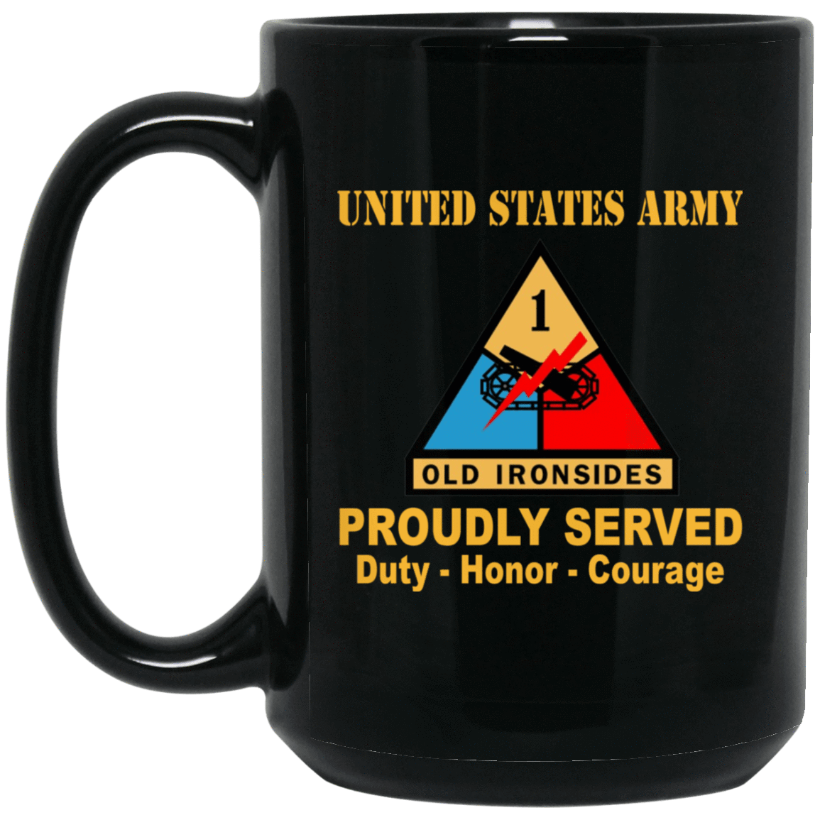US Army 1st Armored Division 11 oz - 15 oz Black Mug-Mug-Army-CSIB-Veterans Nation