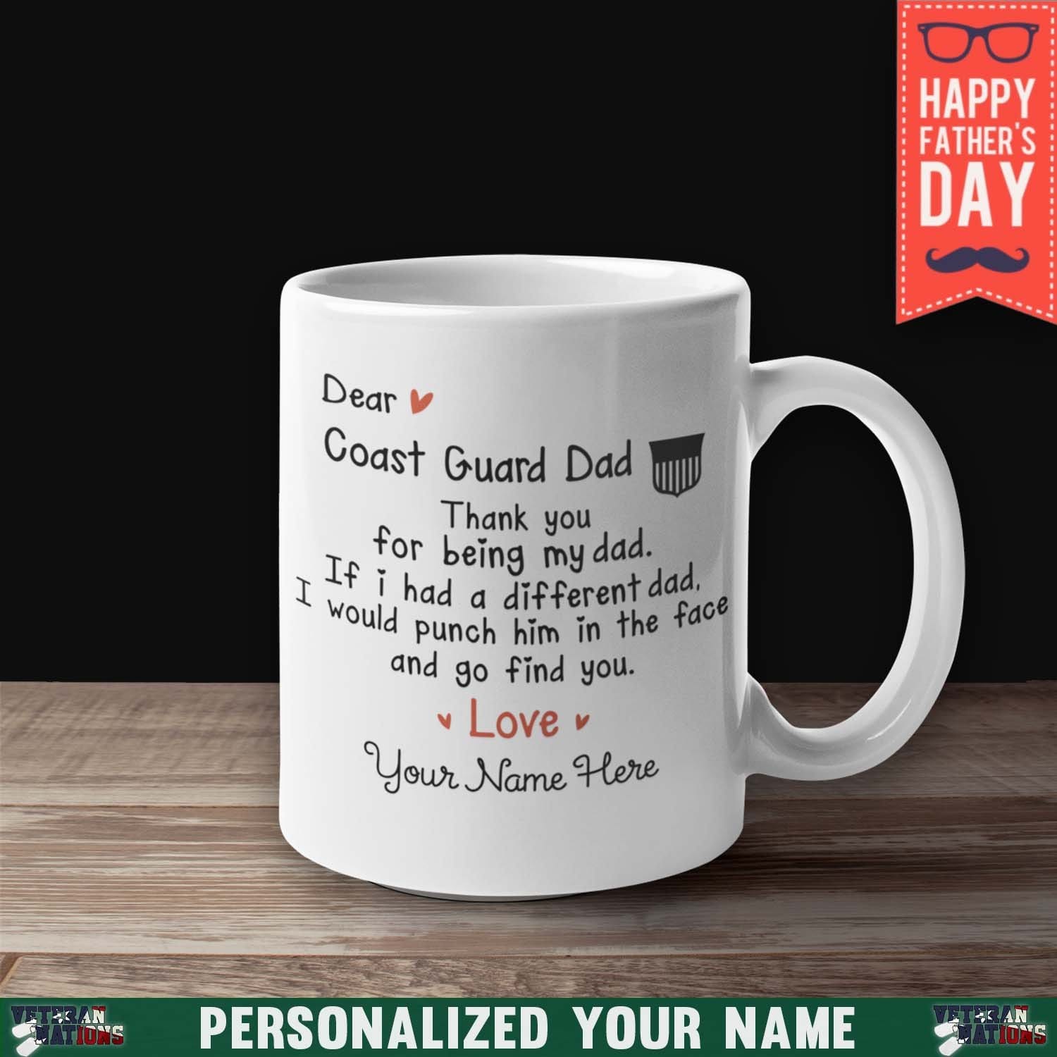 Personalized Mug - Dear Coast Guard Dad, Thank You 11 oz. White Mug-Mug-Personalized-USCG-Logo-Veterans Nation