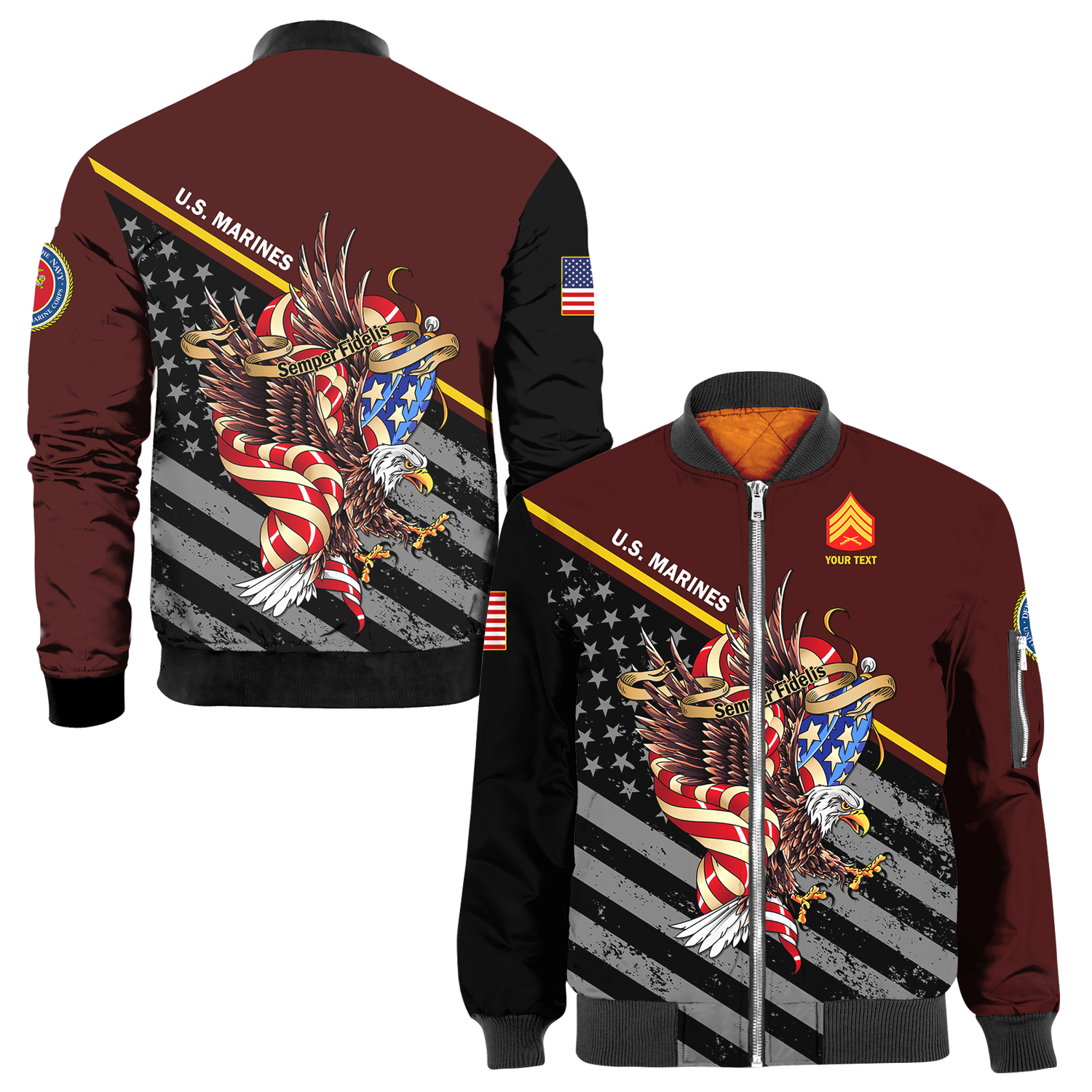 Custom 3D All Over Prints Bomber Jacket, Personalized Name And Ranks, Military Motto-AOV-Custom-Veterans Nation